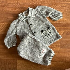 Vintage Baby Unisex Gray Sweater Pants Set Bear 12 Months Cozy Winter Fall Warm